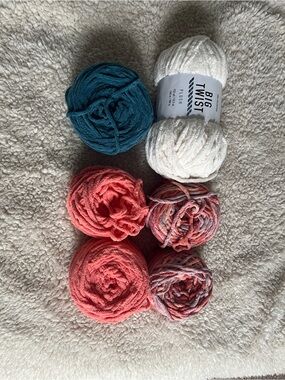 Big Twist and Bernat Blanket Yarn Bundle - Teal, Coral, White, Multicolor